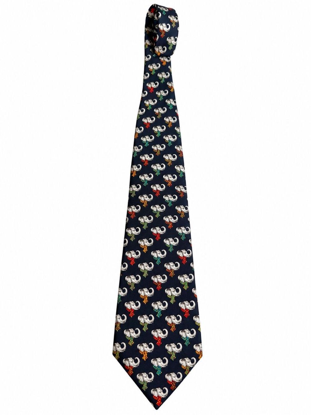 Brooks Brothers Makers 100% Silk Necktie Navy Elephant Novelty Print Tie